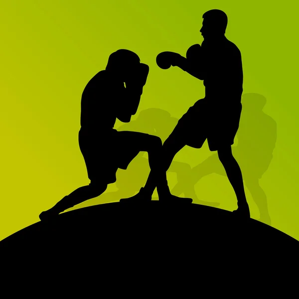 Boxe active jeunes hommes boîte sport silhouettes vecteur abstrait ba — Image vectorielle