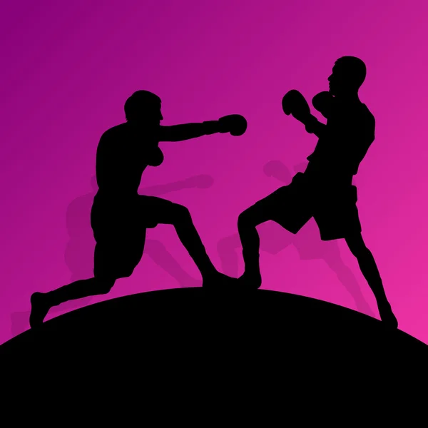 Boxeo activo hombres jóvenes caja deporte siluetas vector abstracto ba — Archivo Imágenes Vectoriales