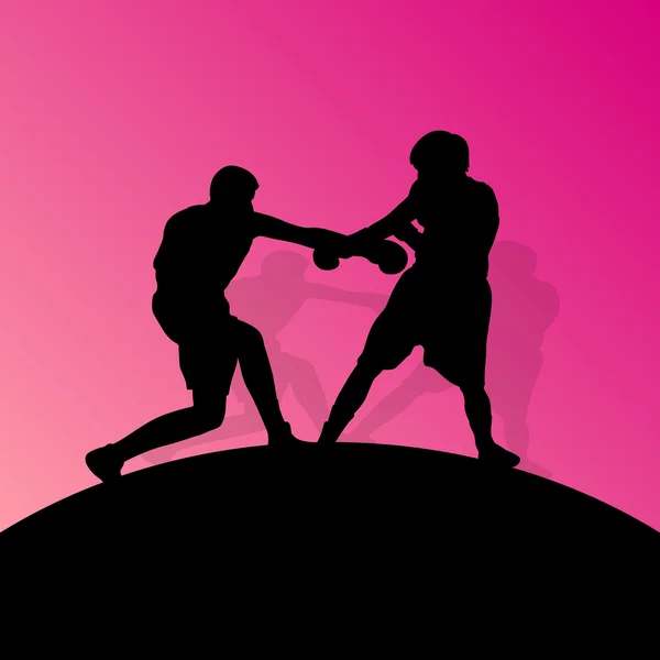 Boxeo activo hombres jóvenes caja deporte siluetas vector abstracto ba — Vector de stock