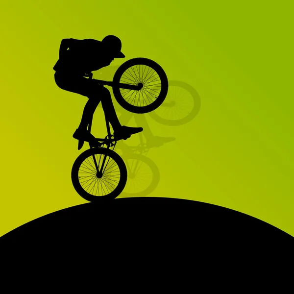 Extrémní cyklisty půjčovna jezdci, že aktivní děti sportovní silueta — Stockový vektor