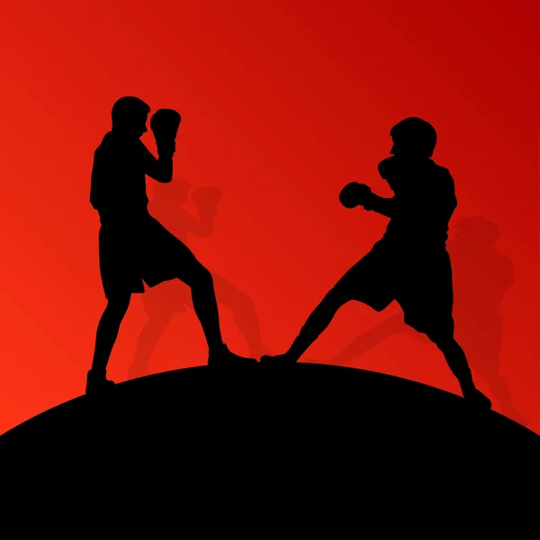 Boxeo activo hombres jóvenes caja deporte siluetas vector abstracto ba — Vector de stock