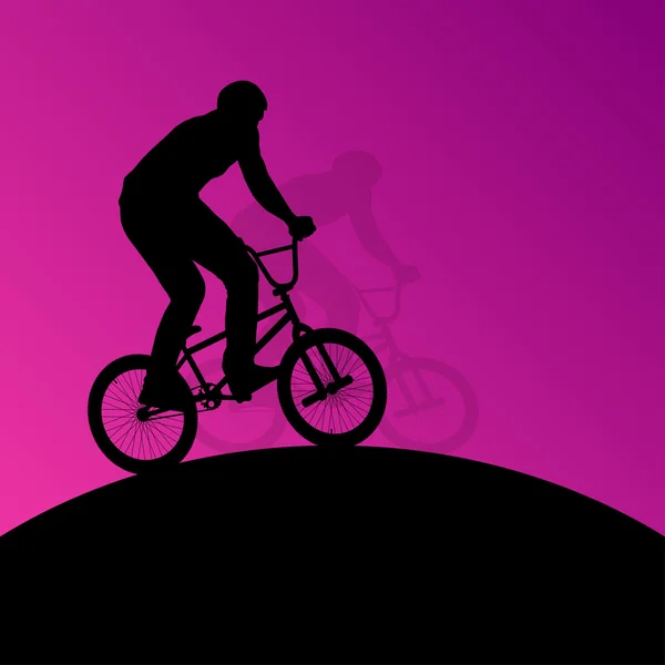 Extreme cyclists bicycle riders active children sport silhouette — Stock Vector