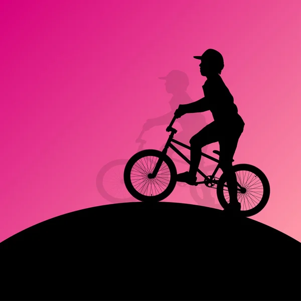 Extreme cyclists bicycle riders active children sport silhouette — Stock Vector