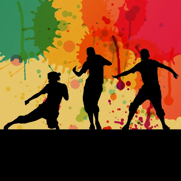 Girl dance silhouette vector color splash background concept — Stock Vector