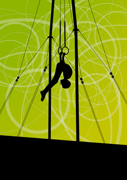 Active and strong children in gymnastics rings sport silhouette