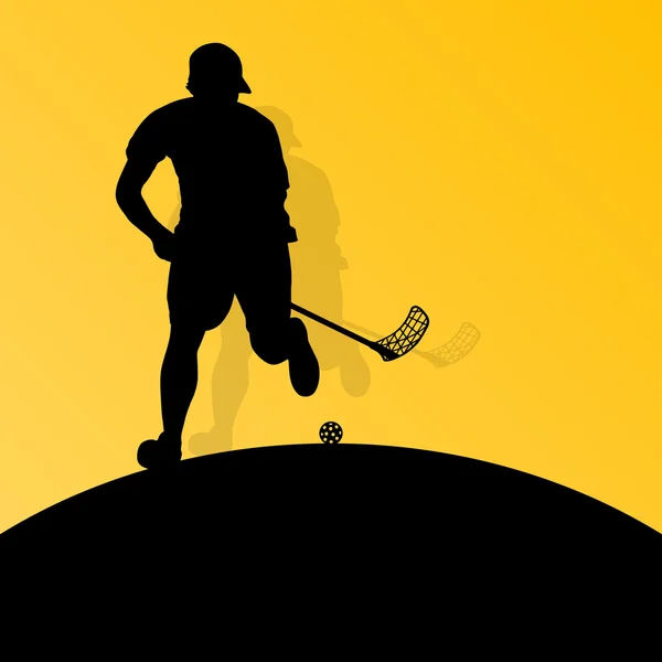 Floor ball players active sport silhouettes vector abstract back — Stock Vector
