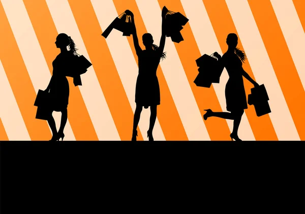 妇女与购物袋矢量背景抽象的概念 — 图库矢量图片