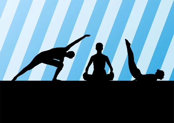 Yoga siluetas vector fondo abstracto plantilla concepto — Vector de stock