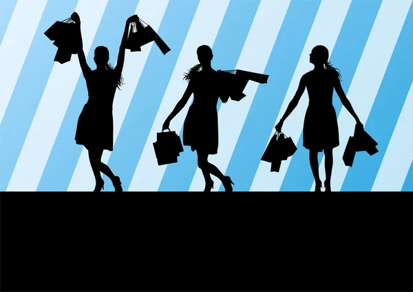 Frauen mit Einkaufstaschen Vektor Hintergrund abstraktes Konzept — Stockvektor