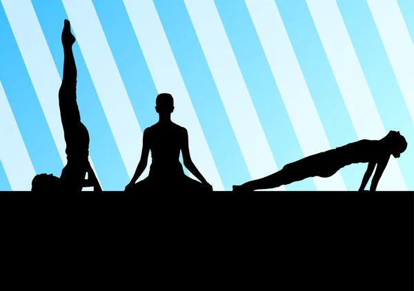 Yoga siluetleri vektör arka plan şablonu soyut kavram — Stok Vektör