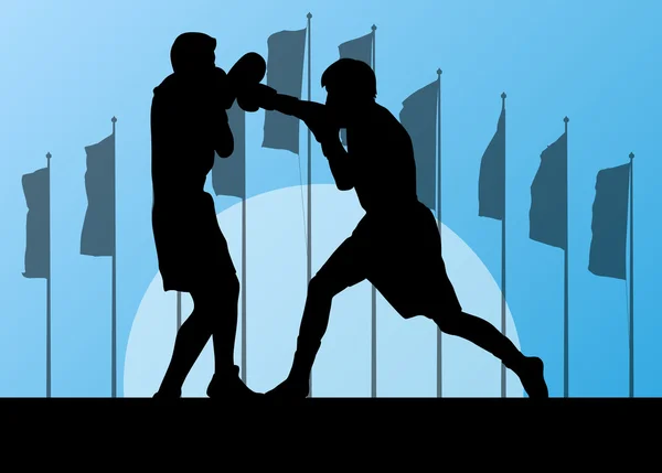 Boxe attivo giovani uomini box silhouette sportive vettore astratto ba — Vettoriale Stock