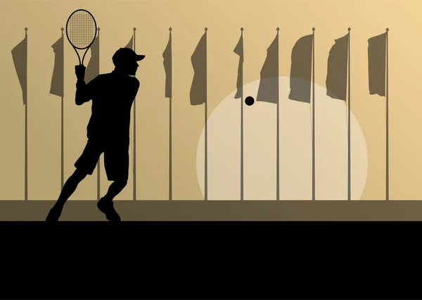 Τένις παίκτες λεπτομερή σιλουέτες vector φόντο έννοια il — Διανυσματικό Αρχείο