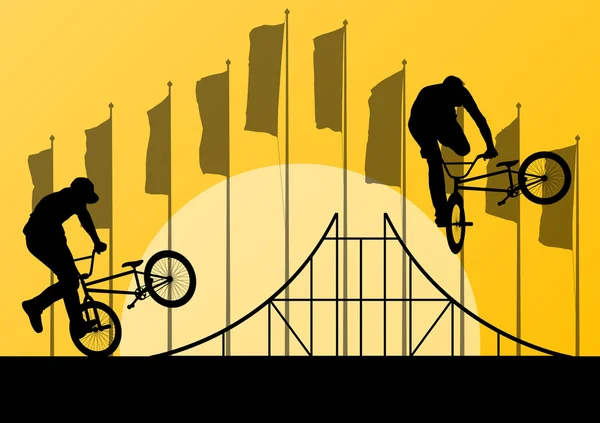 Extremo ciclista activo deporte siluetas vector fondo illus — Vector de stock