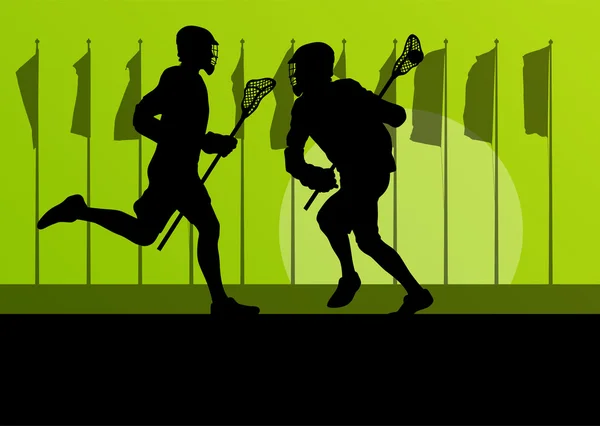 Joueurs de crosse silhouettes sportives actives fond illustrati — Image vectorielle