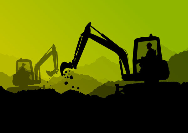 Экскаватор бульдозерные погрузчики, тракторы и рабочие копать на ind
