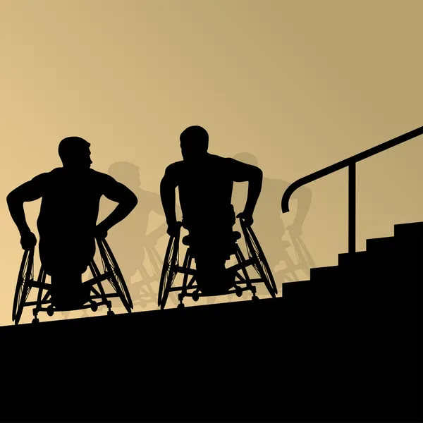 Aktive behinderte junge Männer im Rollstuhl — Stockvektor
