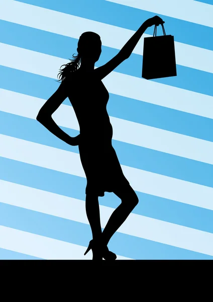 Mulheres com sacos de compras vetor fundo abstrato conceito — Vetor de Stock