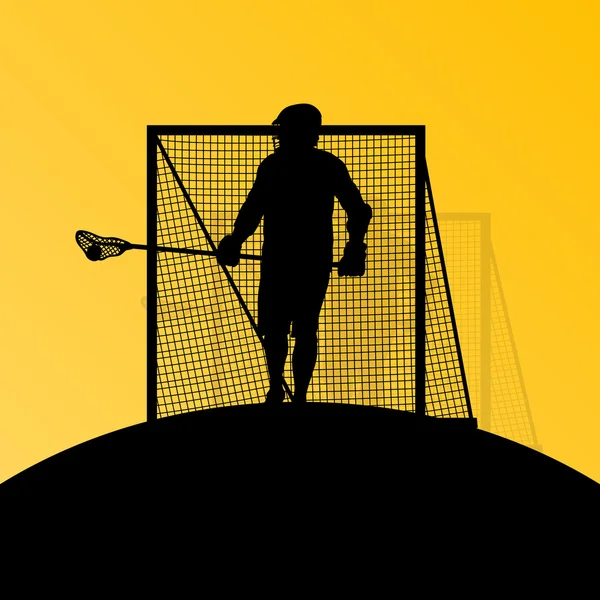 Lacrosse Spieler aktive Männer Sport Silhouetten Hintergrund Unlust — Stockvektor