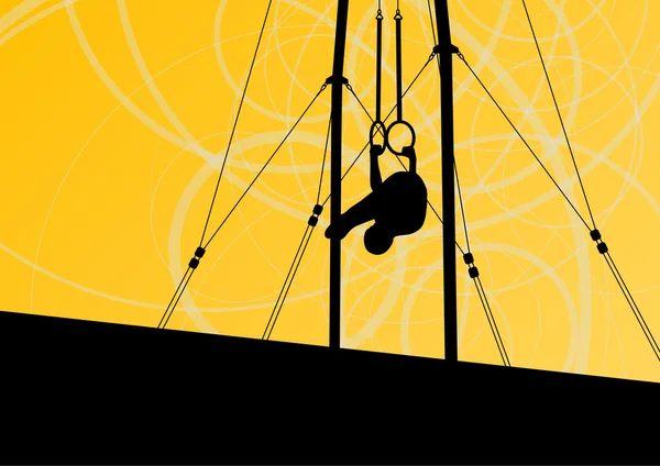 Enfants actifs et forts dans les anneaux de gymnastique silhouette sportive — Image vectorielle