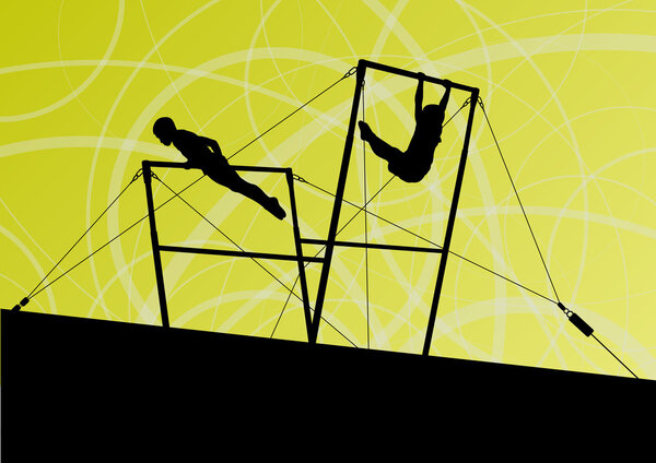 Active children sport silhouettes on uneven bars vector abstract