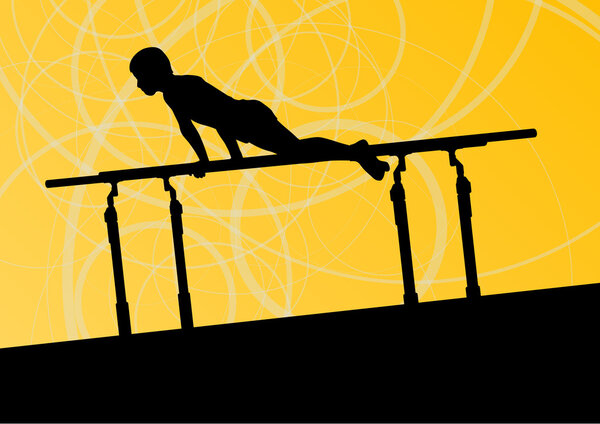 Active children sport silhouette on parallel bars vector abstrac