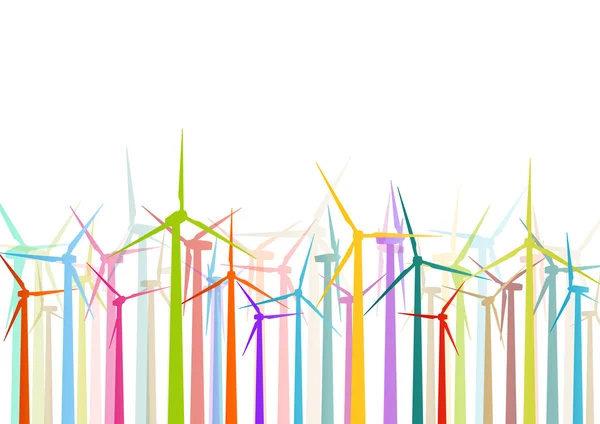 Geradores de eletricidade eólica coloridos e moinhos de vento ecol detalhado —  Vetores de Stock
