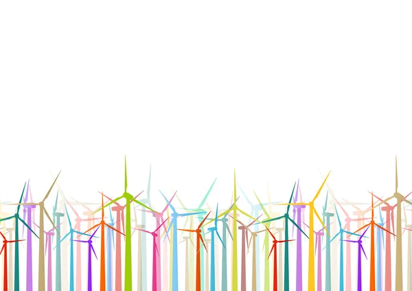 Coloridos generadores de electricidad eólica y molinos de viento ecol detallada — Vector de stock