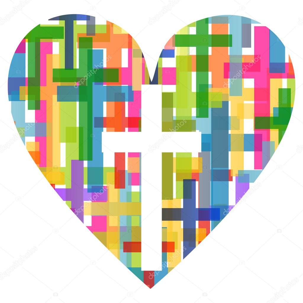 Christianity religion cross mosaic heart concept abstract backgr