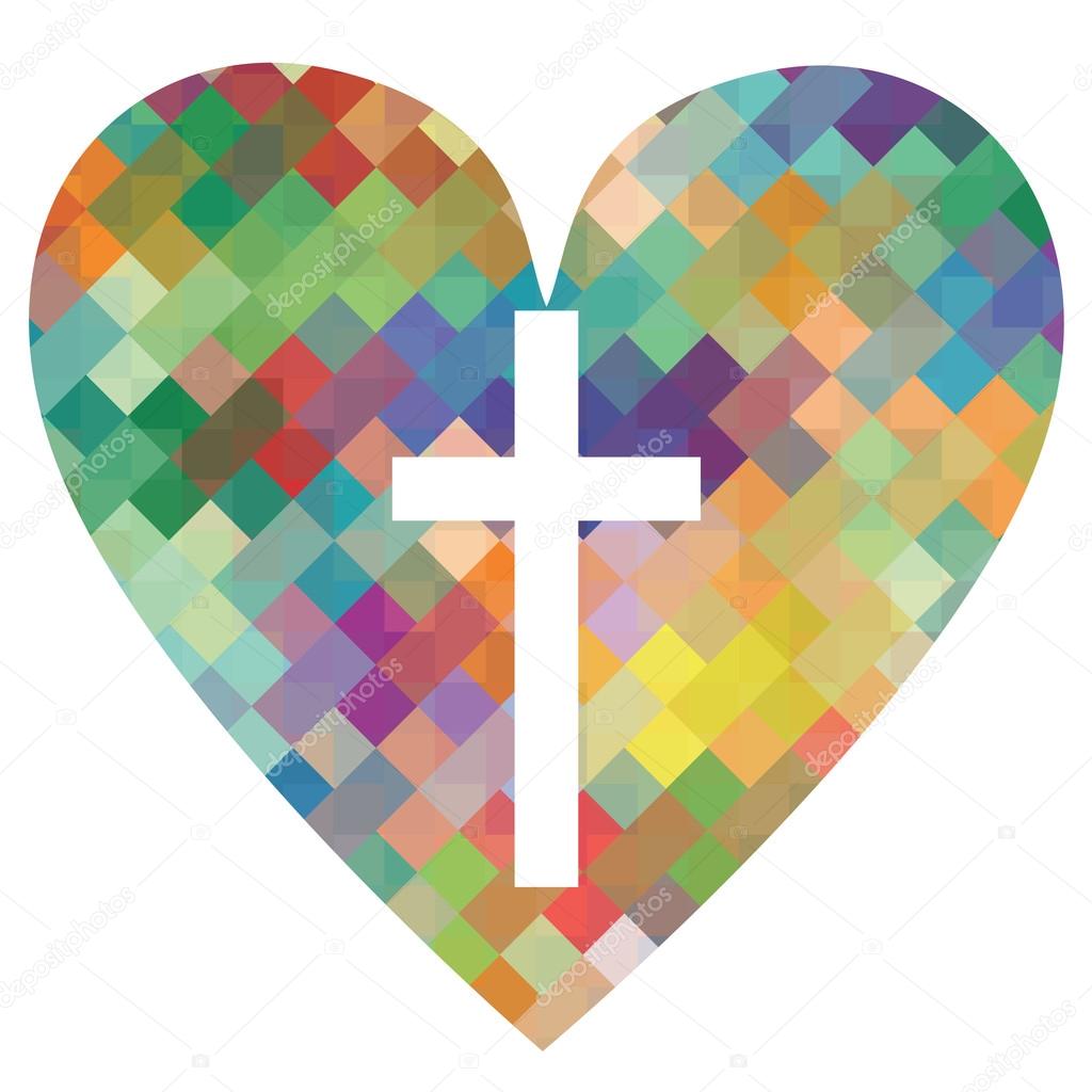 Christianity religion cross mosaic heart concept abstract backgr