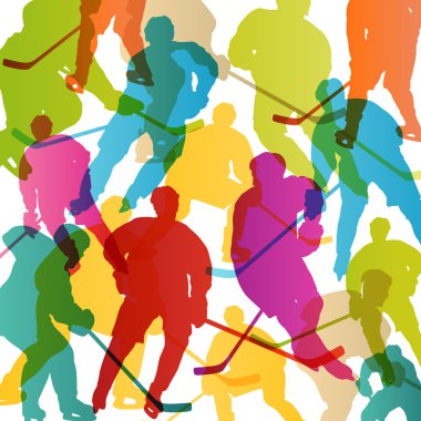 Kışın buz pateni aktif genç erkekler buz hokeyi spor silhouettes 