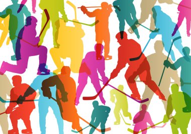 Kışın buz pateni aktif genç erkekler buz hokeyi spor silhouettes 