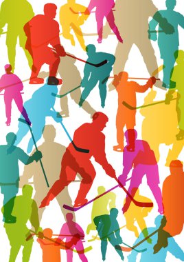 Kışın buz pateni aktif genç erkekler buz hokeyi spor silhouettes 