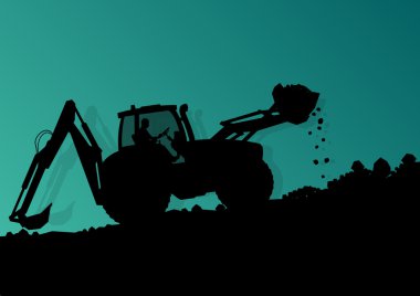 Ekskavatör yükleyici hidrolik Makina traktör ve kazma işçiler bir