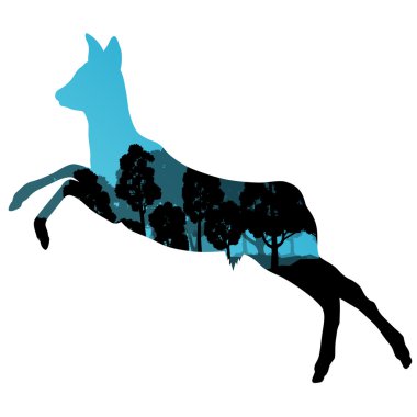 Doe geyik geyik hayvan siluetleri vahşi doğa orman landsc içinde