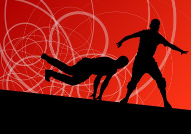 aktif genç erkek ve kadın sokak break dansçılar siluetleri içinde bir