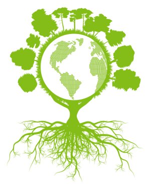 Tree world globe ecology vector background concept with roots clipart