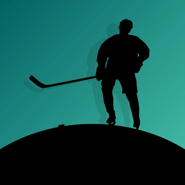 Aktiver junger Mann Eishockey Sport Silhouettenskating im Winter — Stockvektor