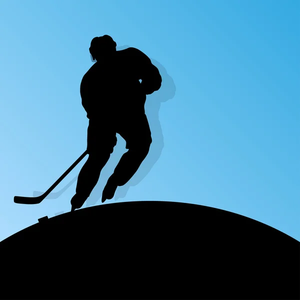 Actieve jonge man ijshockey sport silhouet schaatsen in de winter s — Stockvector