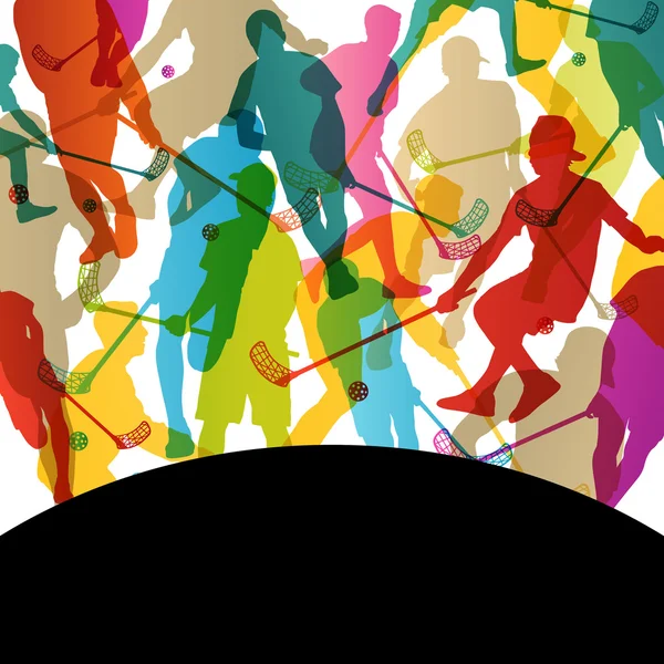 Floor ball players active men sport silhouettes vector abstract — Stock Vector