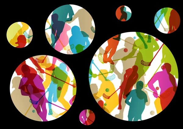 Floor ball players active men sport silhouettes vector abstract — Stock Vector