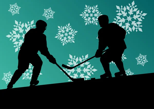 Active young men hockey players sport silhouettes in winter ice