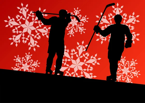 Active young men hockey players sport silhouettes in winter ice — Stock Vector