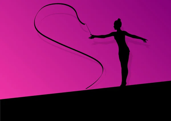 Aktive junge Mädchen Calisthenics Sport Turnerin Silhouette in Akrobatik — Stockvektor