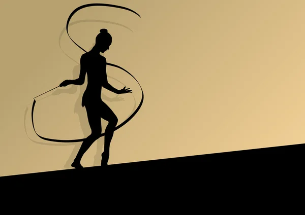 Aktive junge Mädchen Calisthenics Sport Turnerin Silhouette in Akrobatik — Stockvektor