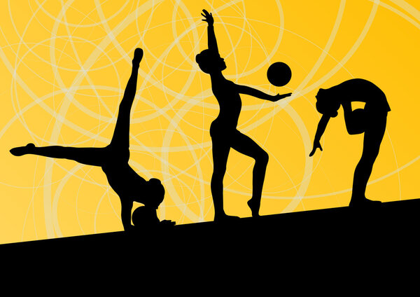 Active young girls calisthenics sport gymnasts silhouettes with 