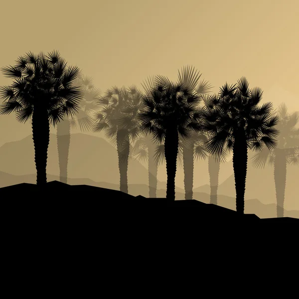 Palmier désert oasis forêt silhouettes nature sauvage paysage — Image vectorielle