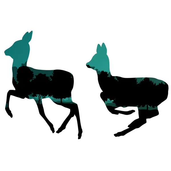 Cerf de Virginie silhouettes animales dans la nature sauvage paysage forestier — Image vectorielle