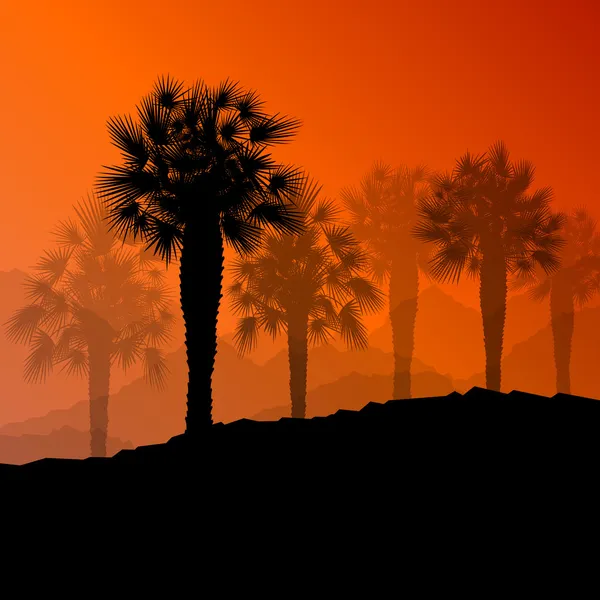 Palmiye ağacı çöl oasis orman siluetleri vahşi doğa manzara 