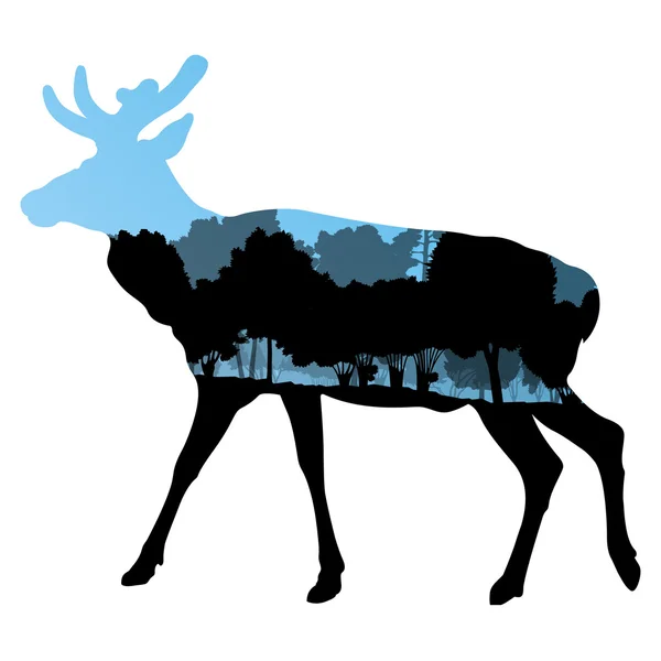 Cerf sauvage silhouette animale dans la nature forêt paysage abstrait — Image vectorielle