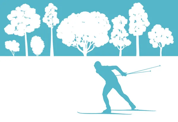 在冬季森林矢量背景抽象概念的滑雪者 — 图库矢量图片